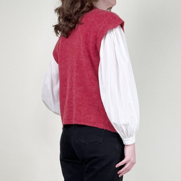 Vintage French Knit Sweater Vest Wool Open Front Wrap Parisian Cardigan 80s 90s - Picture 7 of 8